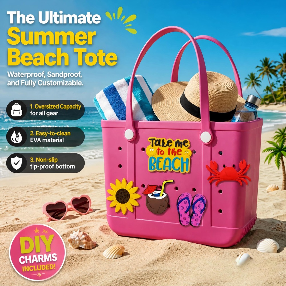 Travel Accessories Store - حقيبة شاطئ مطاطية كبيرة الحجم للسيدات،